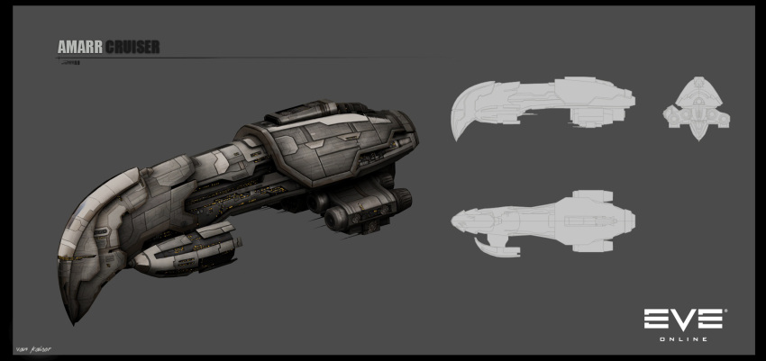 amarr_empire_(eve_online), artist_name, attack_ship_(eve_online), black_border, border, commentary, copyright_logo, copyright_name