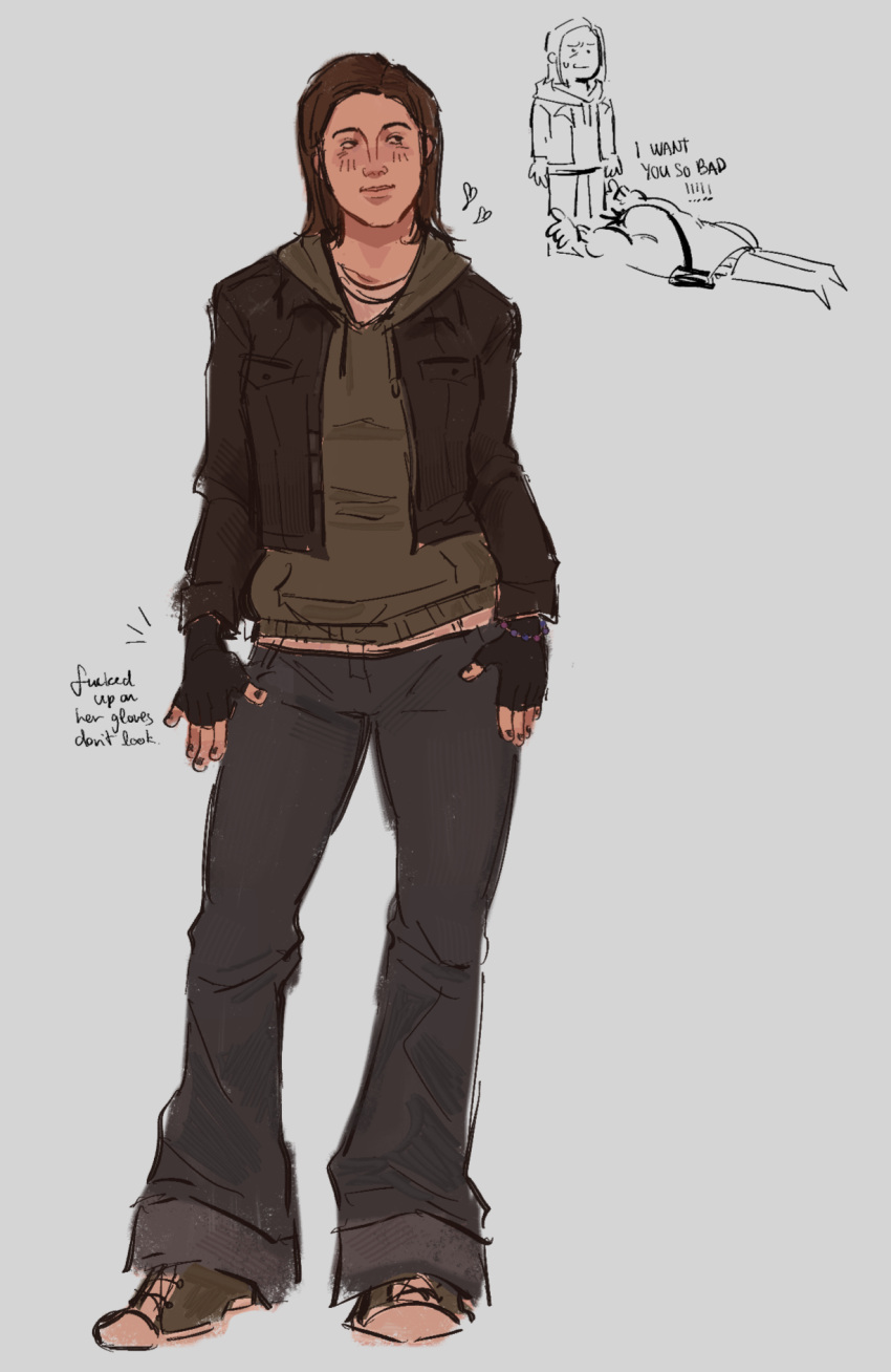 1girl, bellspun, black_gloves, black_jacket, brown_hair, cry_of_fear, doodle_inset, fingerless_gloves