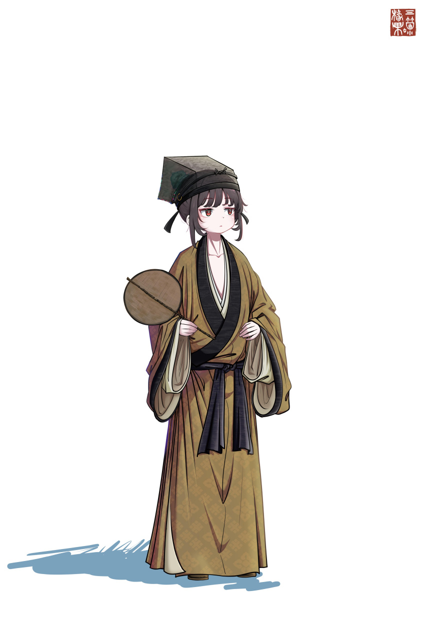 1girl, absurdres, artist_logo, artist_name, bad_source, brown_eyes, brown_hair, chinese_clothes