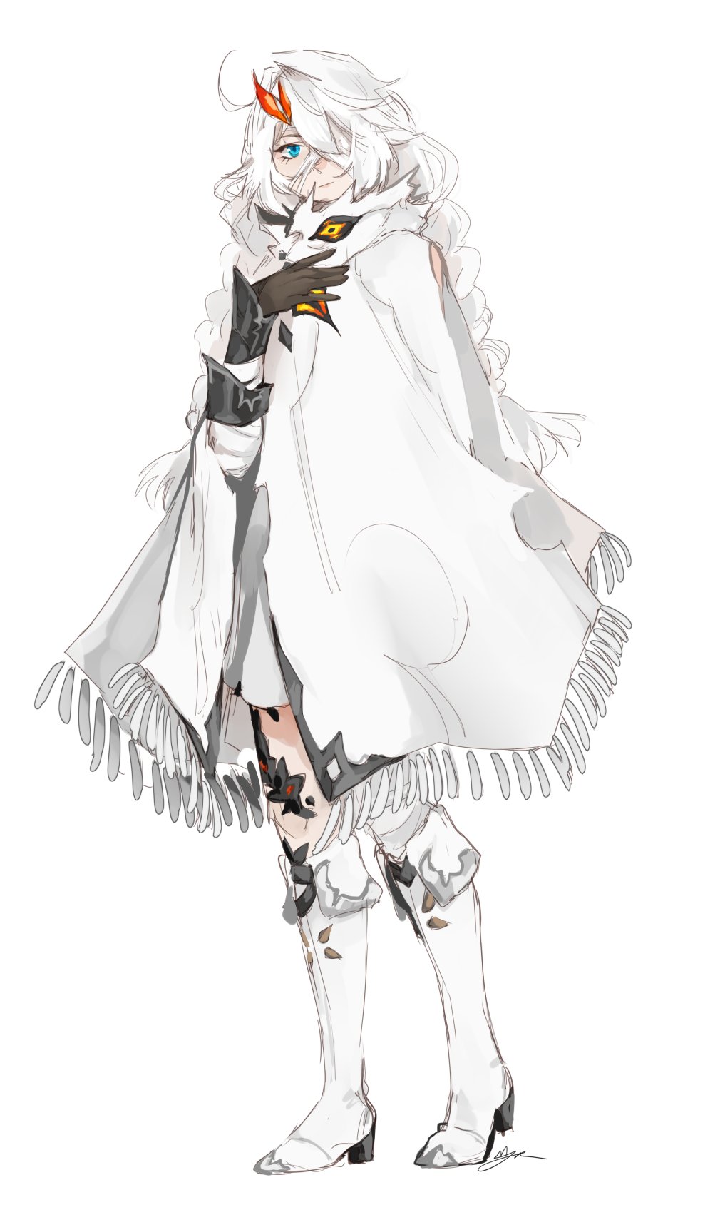 1girl, ahoge, arm_armor, bandage_over_one_eye, bandaged_arm, bandaged_head, bandaged_leg, bandages