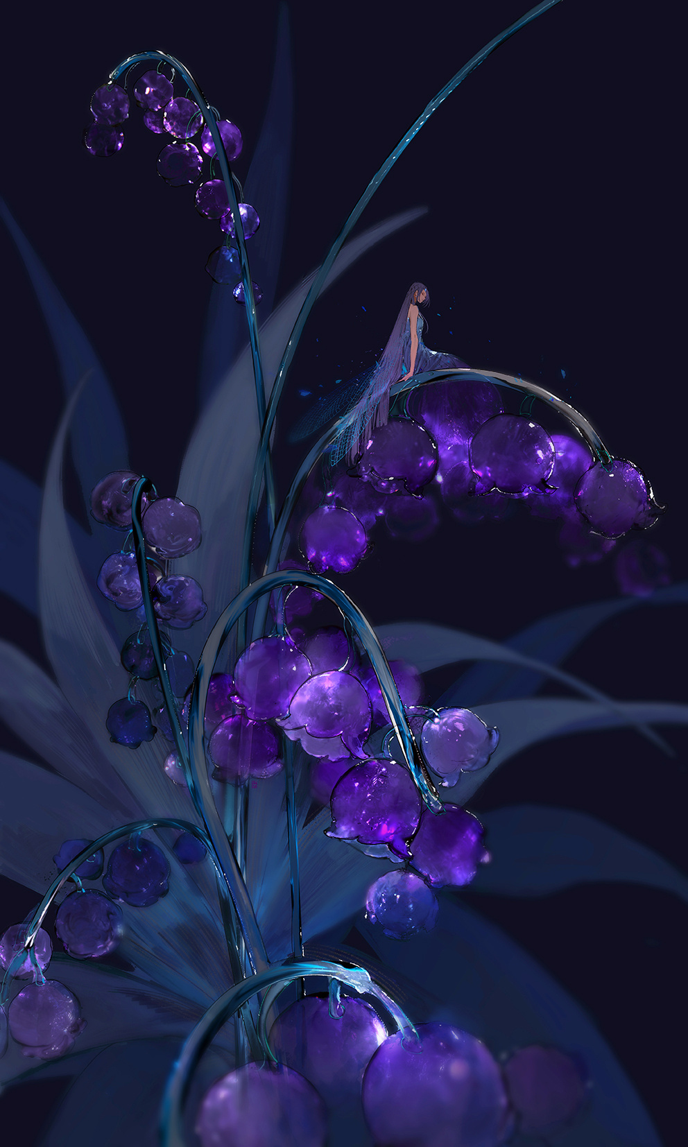 1girl, blue_dress, commentary_request, dress, fantasy, flower, flower_focus, gujian_qitan_(series)