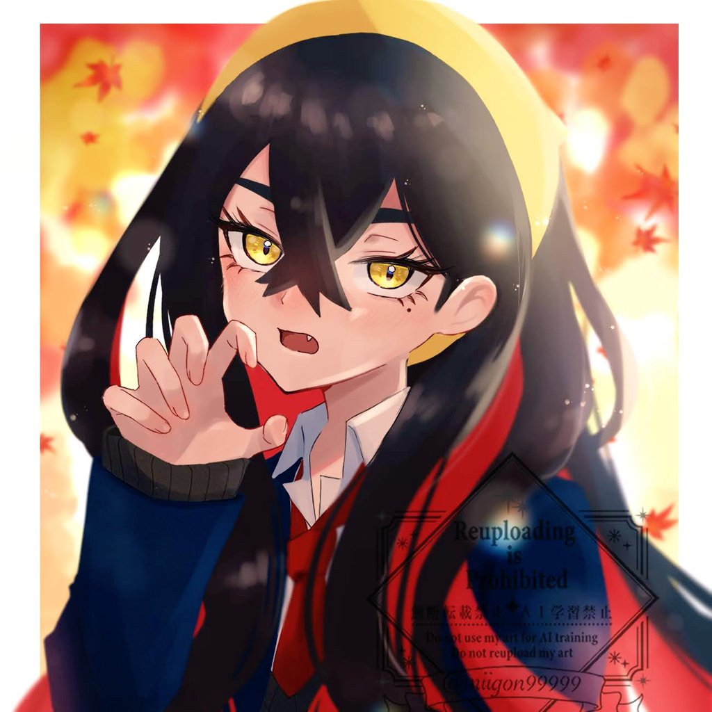 1girl, black_hair, carmine_(pokemon), colored_inner_hair, crossed_bangs, eyelashes, fang, hair_between_eyes