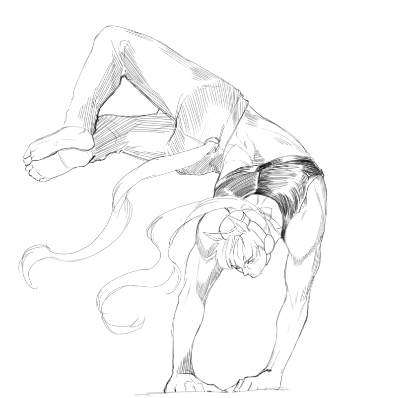 acrobatics, animal_ears, back, back_focus, barefoot, bow, cartwheel, deltoids