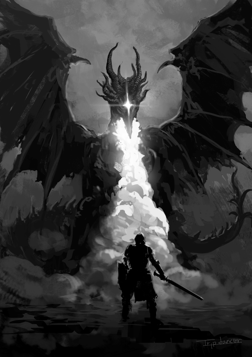1other, armor, artist_name, black_dragon_kalameet, commentary_request, dark_souls_(series), dark_souls_i, dragon