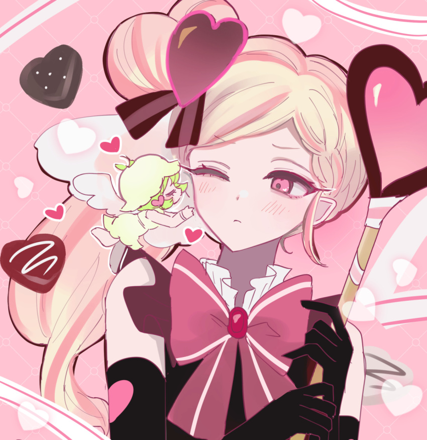 2girls, ;(, aegyo_sal, bad_id, bad_pixiv_id, bare_shoulders, black_gloves, black_shirt