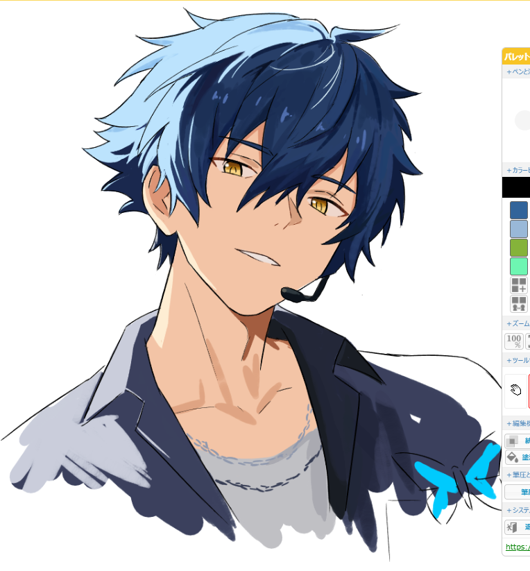 1boy, a_ohkami, blue_hair, bug, butterfly, clenched_teeth, collared_shirt, commentary_request