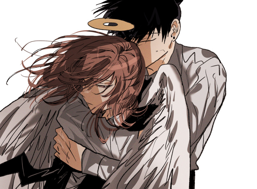 2boys, angel, angel_devil_(chainsaw_man), angel_wings, black_hair, black_necktie, busuttt, chainsaw_man