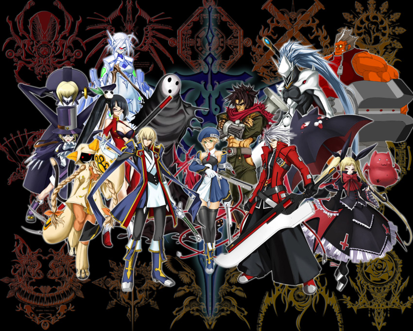 bang_shishigami, blazblue, carl_clover, crest, gii, hakumen, iron_tager, jin_kisaragi, litchi_faye_ling, nago, noel_vermillion, nu-13, rachel_alucard, ragna_the_bloodedge, taokaka