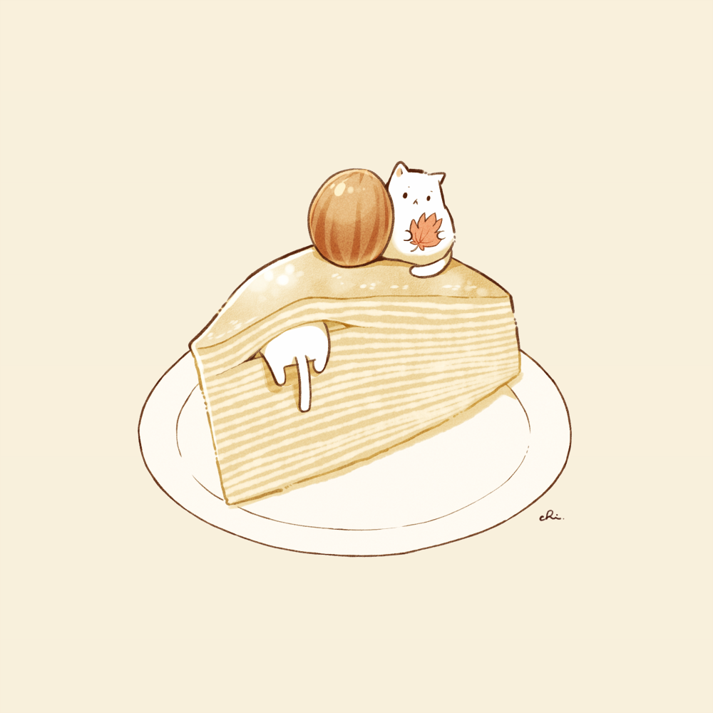 cake, cat, chai_(drawingchisanne), chestnut, commentary_request, food, food_focus, holding