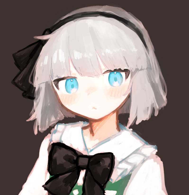 1girl, black_bow, black_bowtie, blue_eyes, blunt_bangs, blush, bow, bowtie