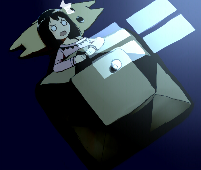 awake, azumanga_daioh, azumanga_daiou, black_hair, chiyo_chichi, closed_eyes, eyes_closed, kasuga_ayumu, kotatsu, o_o, short_hair, sorethroat, surprised, table