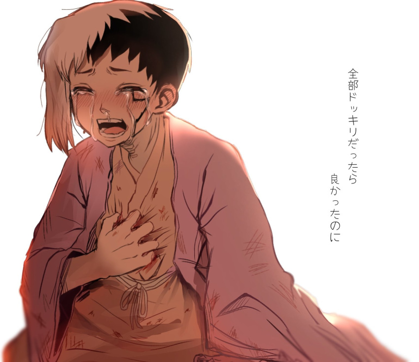 1boy, aged_down, asagiri_gen, asymmetrical_hair, black_hair, blood, bruise, child