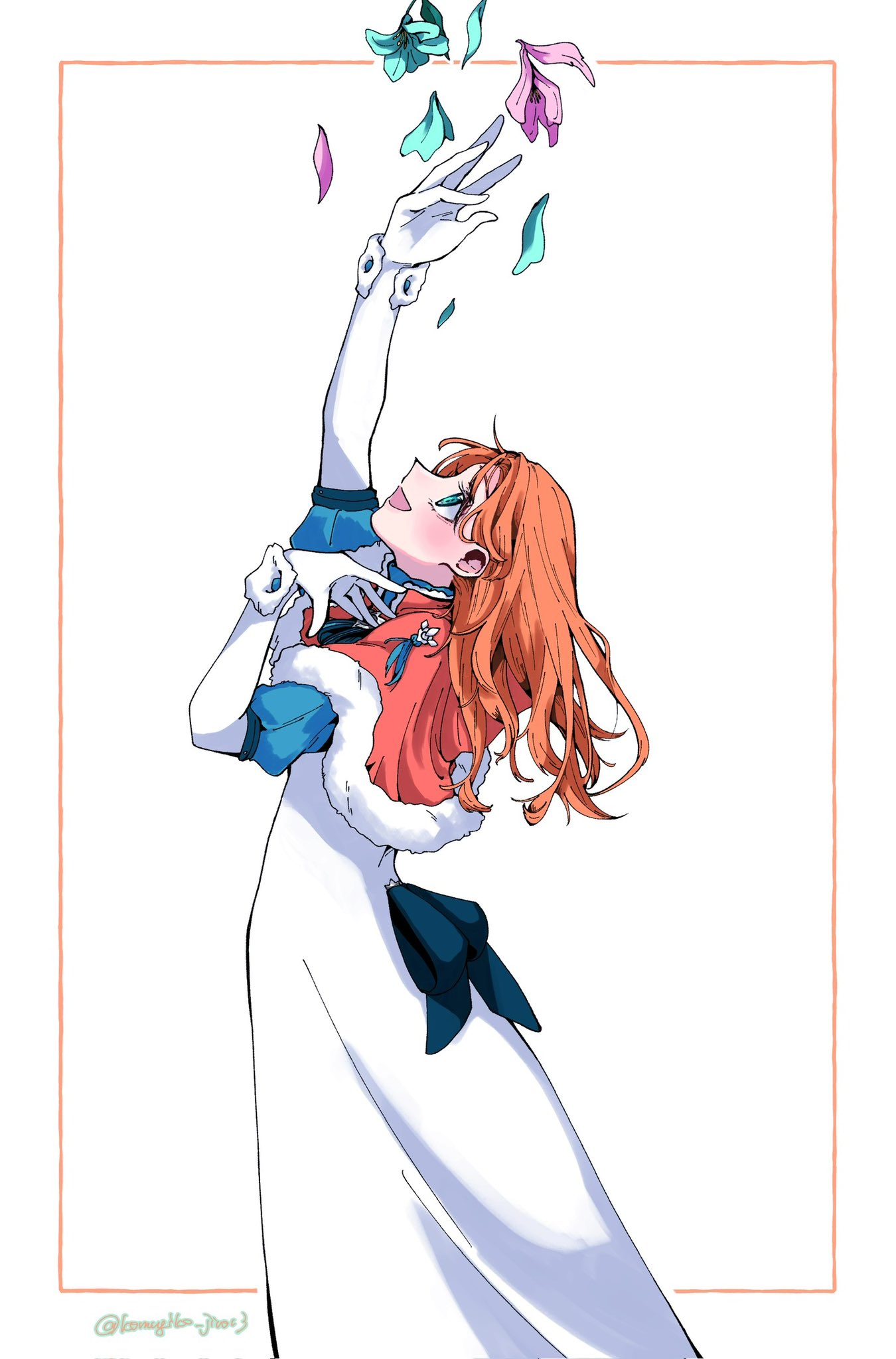 1girl, :d, annette_fantine_dominic, annette_fantine_dominic_(timeskip), artist_name, blue_eyes, capelet, commentary