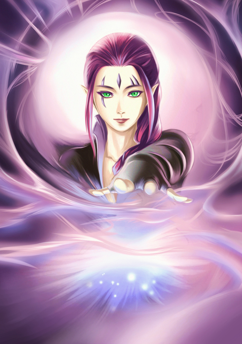 1girl, absurdres, bei_ju_luoxuan_wan, blink_(x-men), facial_mark, forehead_mark, foreshortening, green_eyes