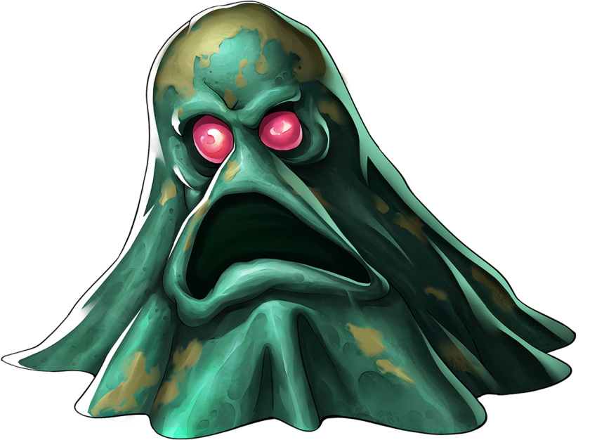 artist_request, blank_eyes, colored_skin, demon_(megami_tensei), frown, green_skin, official_art, open_mouth, persona, persona_5, persona_5:_the_phantom_x, red_eyes, shin_megami_tensei, slime_(creature), slime_(megami_tensei), solo, third-party_source, transparent_background