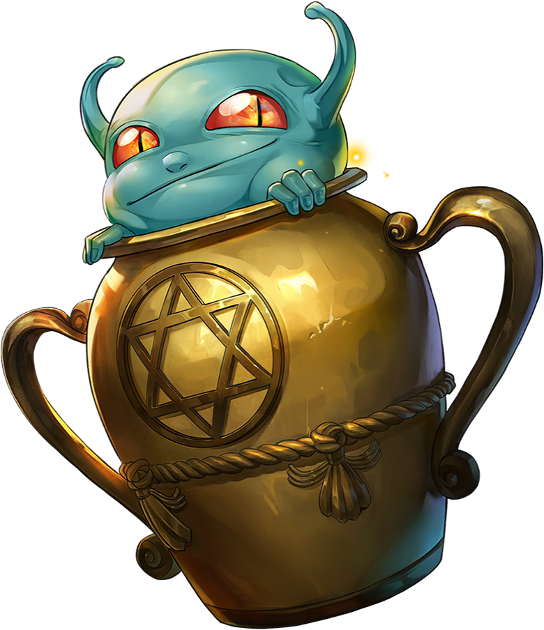 agathion_(megami_tensei), artist_request, black_eyes, blue_skin, closed_mouth, colored_sclera, colored_skin, demon, demon_(megami_tensei), fewer_digits, hexagram, in_container, in_jar, jar, official_art, persona, persona_5, persona_5:_the_phantom_x, pottery, red_sclera, shin_megami_tensei, slit_pupils, solo, star_of_david, third-party_source, transparent_background