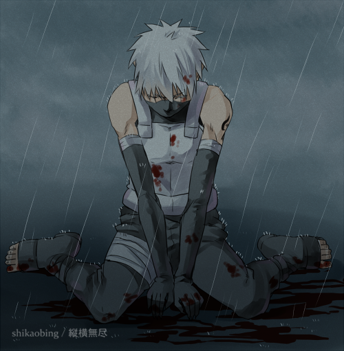 1boy, aged_down, artist_name, black_gloves, blood, blood_in_hair, blood_on_clothes, closed_eyes