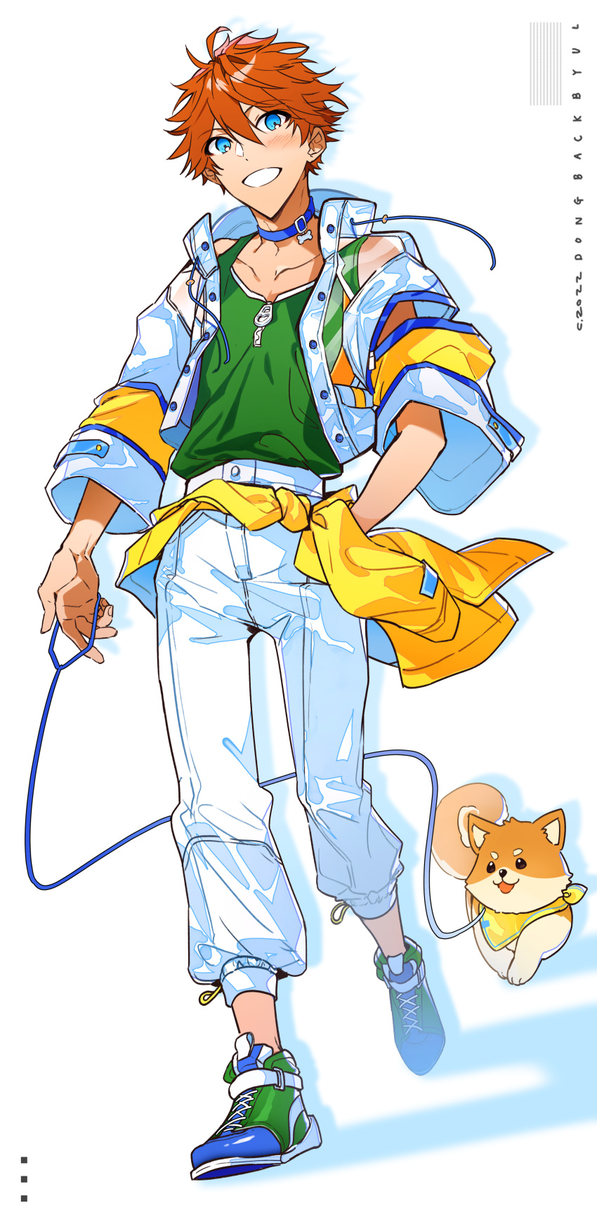 1boy, absurdres, akehoshi_subaru, blue_choker, blue_eyes, choker, commentary, daikichi_(ensemble_stars!)