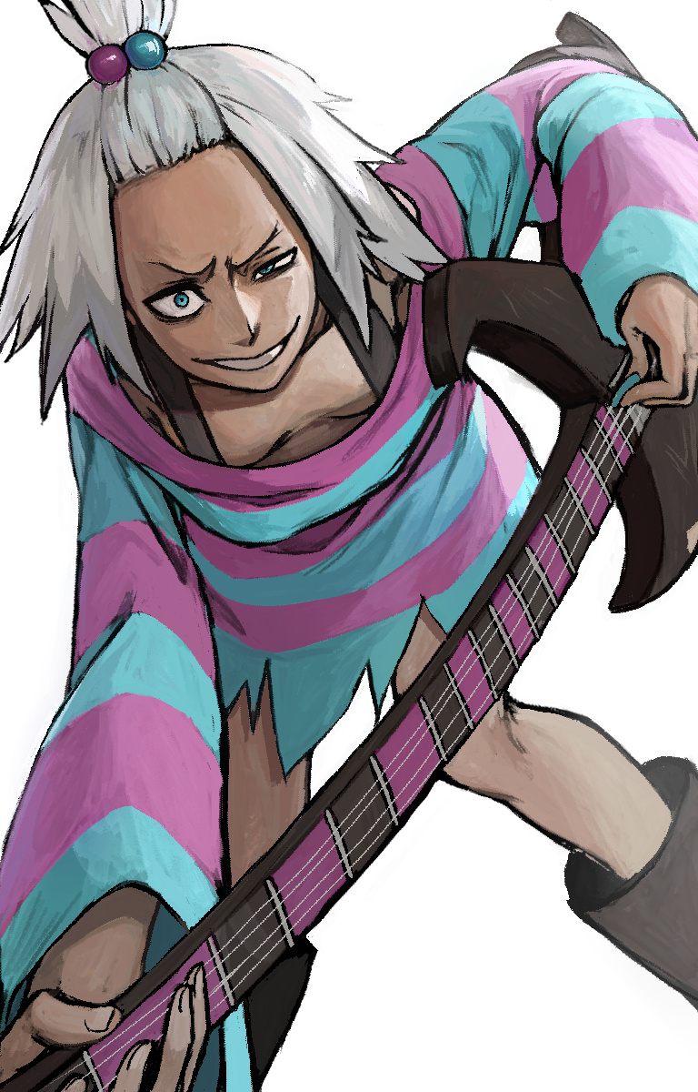 1girl, aqua_eyes, bass_guitar, black_boots, boots, collarbone, commentary, forehead