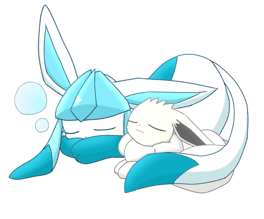 2others, blue_fur, closed_eyes, closed_mouth, colored_sclera, covered_mouth, eevee, glaceon