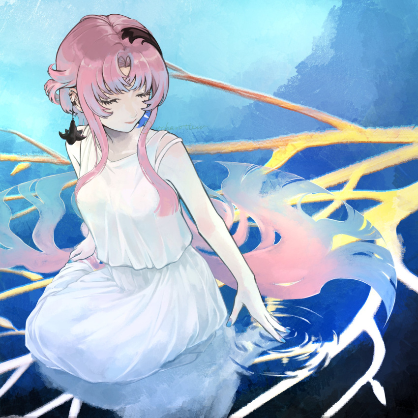 1girl, absurdres, bema_(sinsekai), blue_nails, closed_eyes, closed_mouth, earrings, hair_ornament