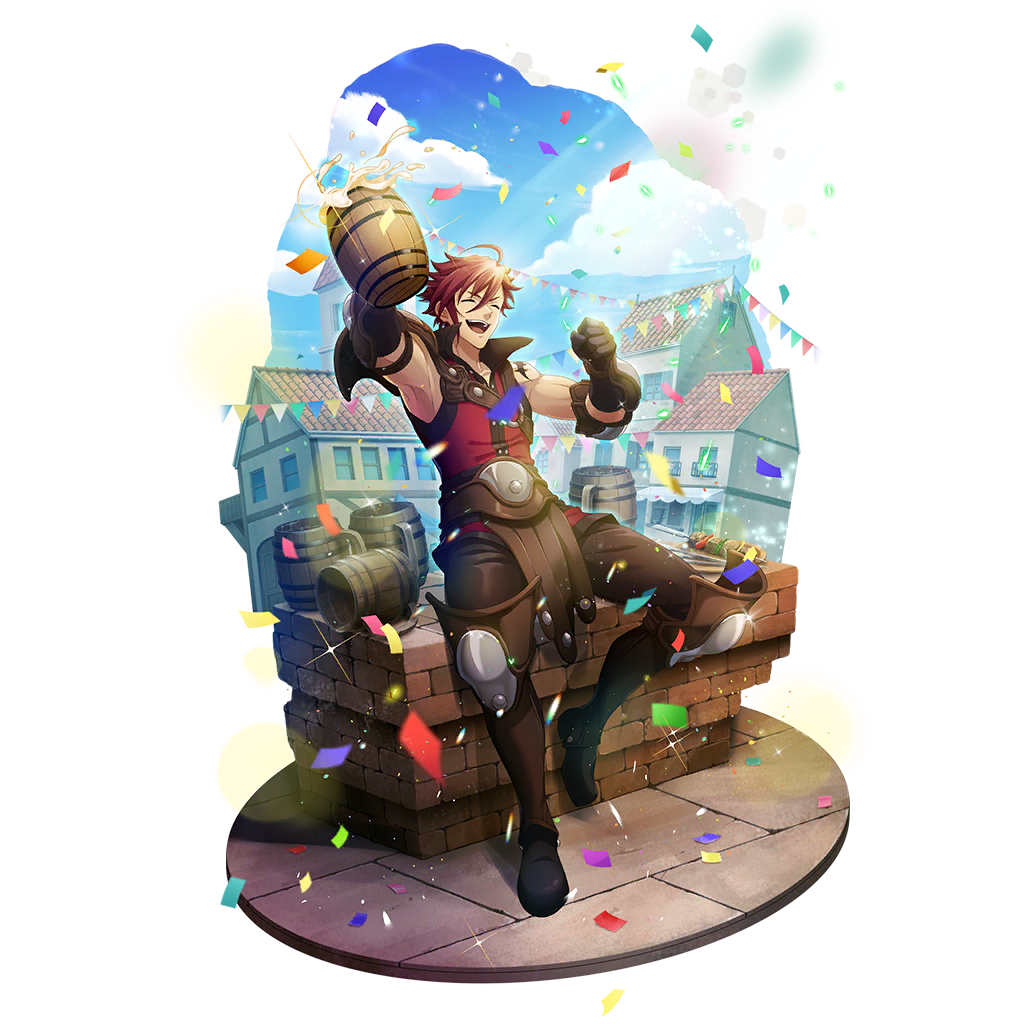 1boy, :d, arm_tattoo, arm_up, armor, armpits, artist_request, beer_mug