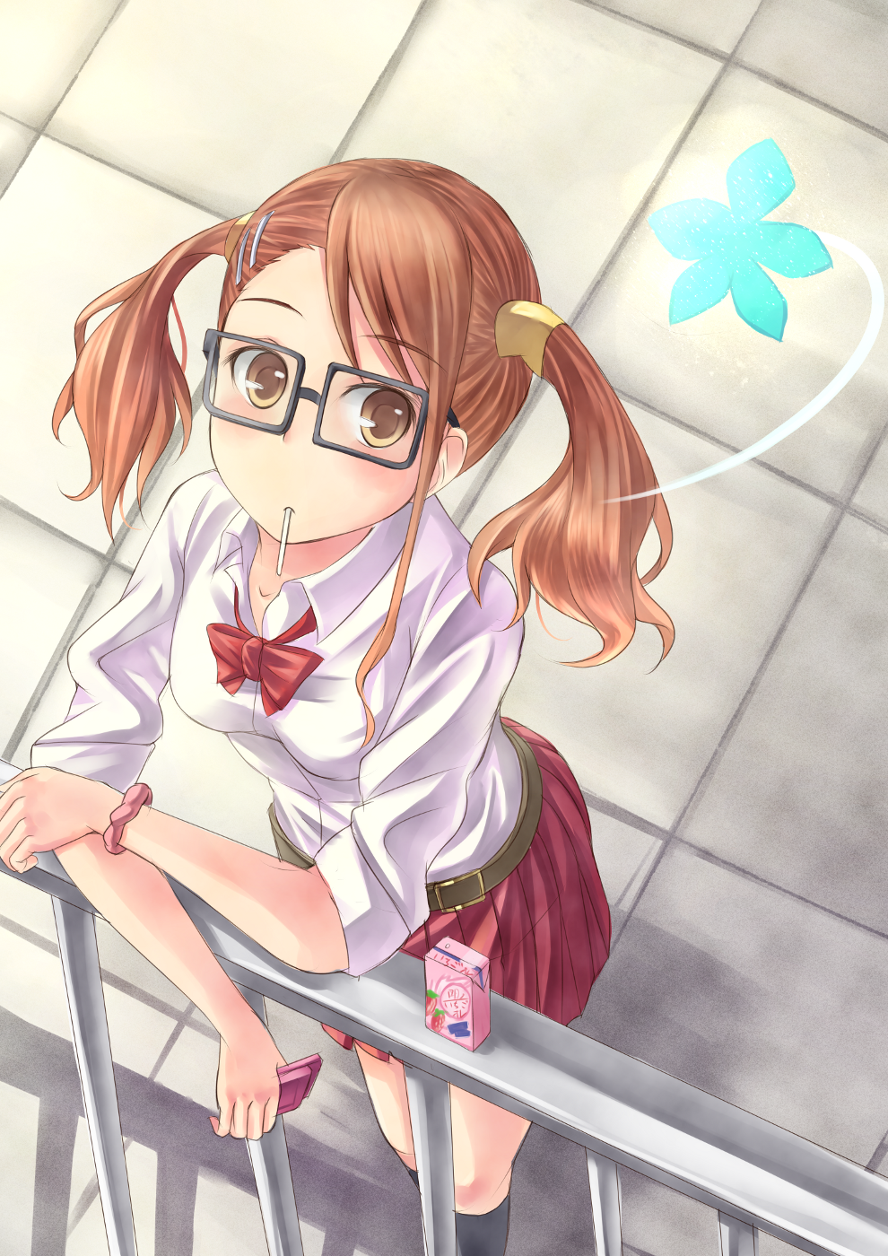 ano_hi_mita_hana_no_namae_wo_bokutachi_wa_mada_shiranai, bad_id, belt, food_in_mouth, glasses, hair_ornament, highres, jewelry