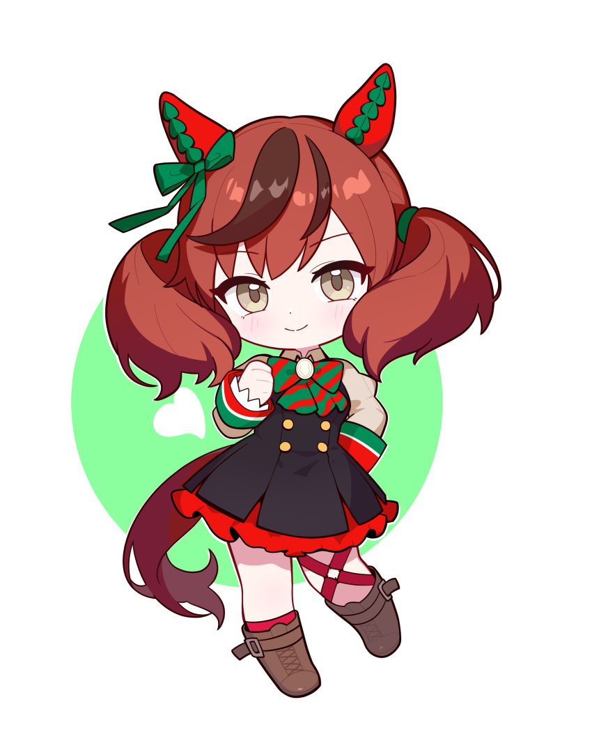 1girl, absurdres, animal_ears, blush, boots, brown_boots, brown_hair, chibi