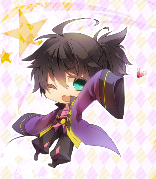 arm_up, black_hair, green_eyes, male, ponytail, raven, raven_(tov), smile