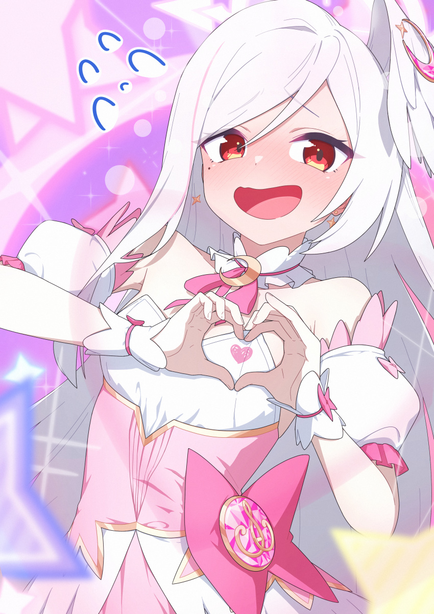 1girl, :d, absurdres, bare_shoulders, blue_archive, blurry, blush, bow