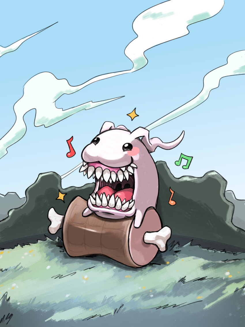 blush_stickers, boned_meat, digimon, digimon_(creature), food, highres, meat, musical_note
