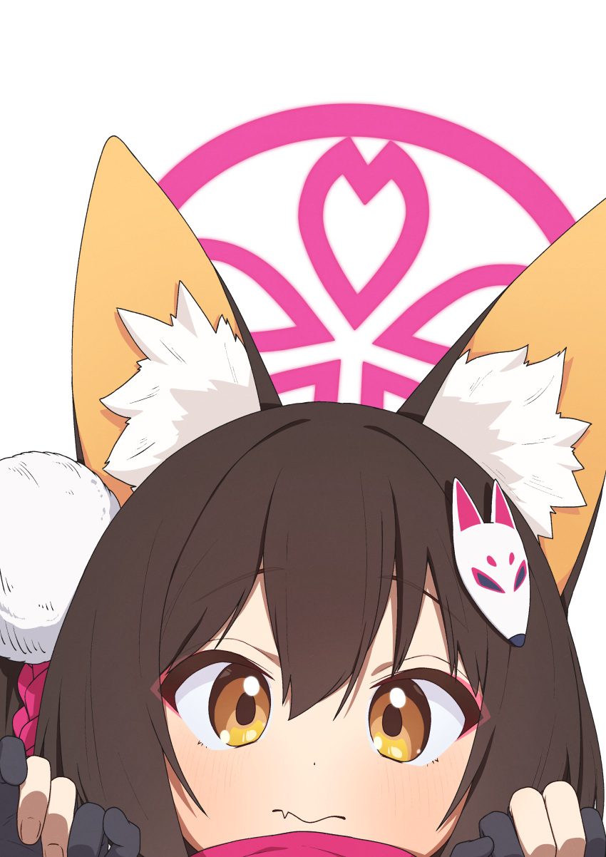 1girl, absurdres, animal_ear_fluff, animal_ears, black_gloves, blue_archive, blush, brown_hair