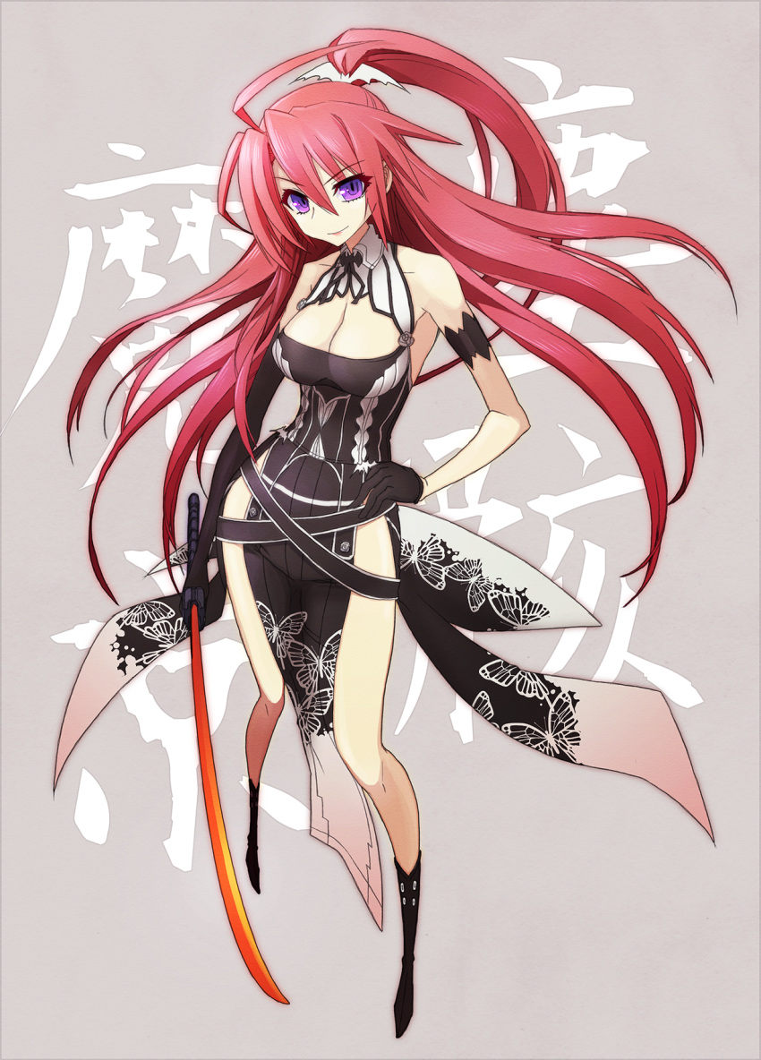 boots, breasts, cleavage, dougan_calpis_con, gloves, hand_on_hip, highleg, highres