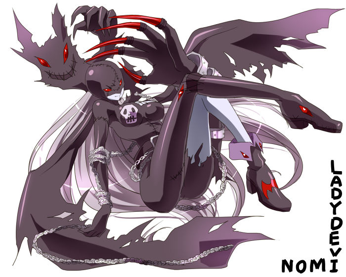 1girl, arai_nobu, asymmetrical_clothes, asymmetrical_clothing, belt, chain, chains, digimon