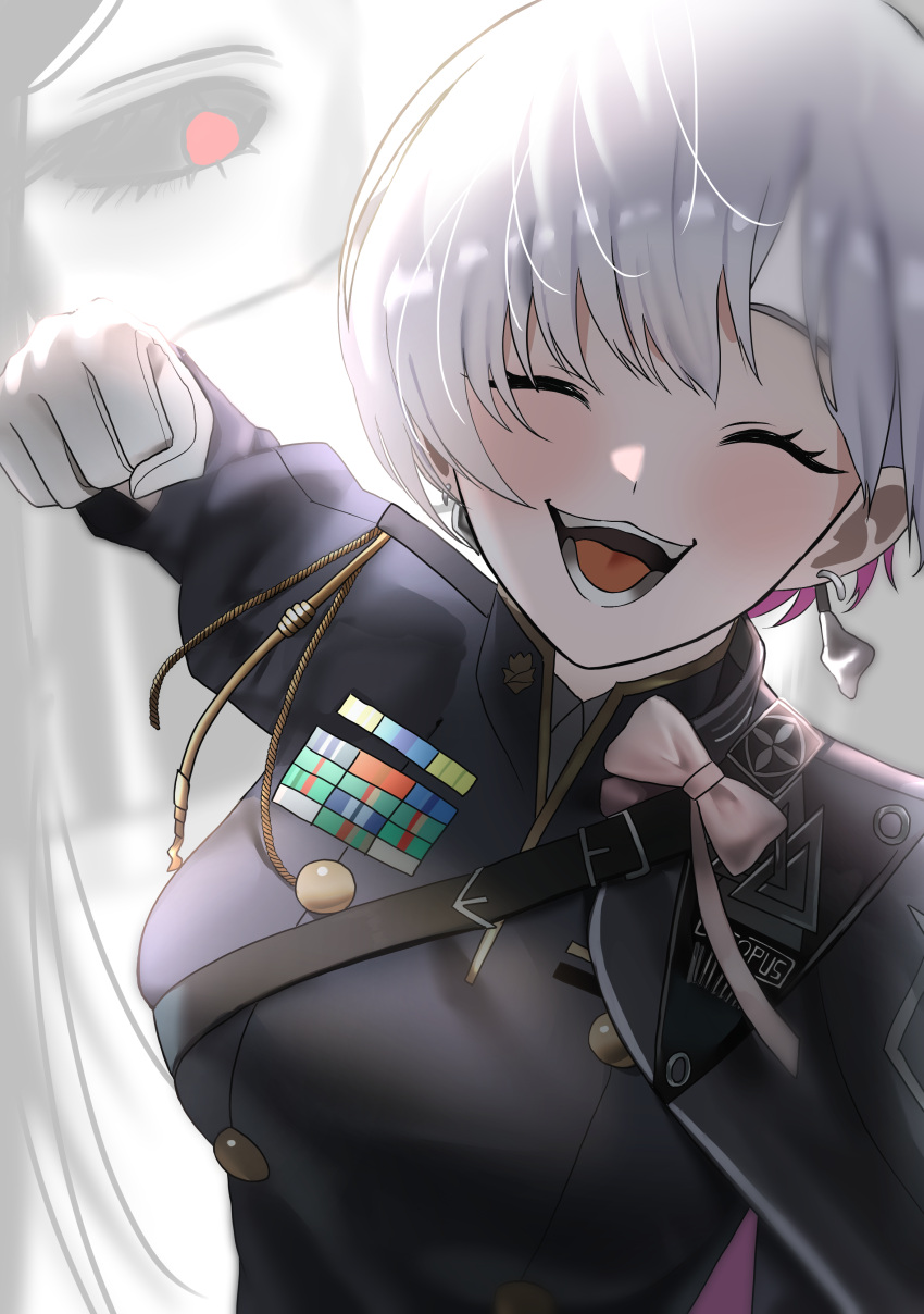 2girls, absurdres, black_hair, black_sclera, bow, breasts, cape, cheru_blac