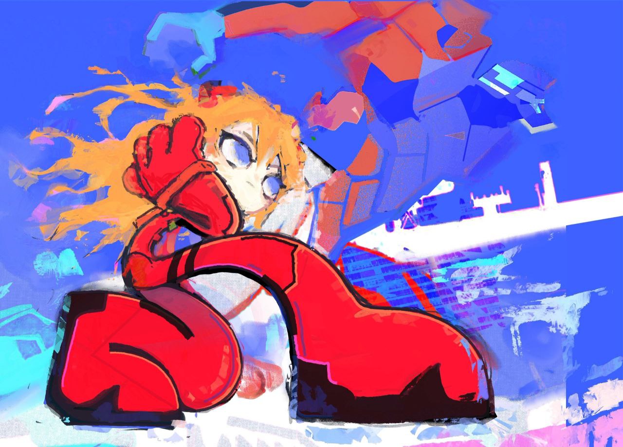 1girl, blue_eyes, blue_sky, bodysuit, closed_mouth, http_oopsy, interface_headset_(evangelion), long_hair