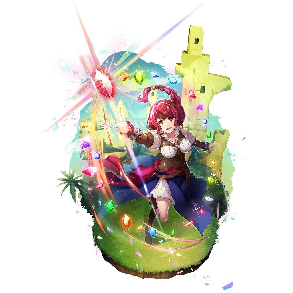 1girl, ankle_boots, arm_up, armor, armored_boots, artist_request, bangle, bare_shoulders, blue_gemstone, blue_sarong, blue_sky, boots, bracelet, braid, braided_ponytail, breasts, brown_boots, clothing_cutout, clouds, cloudy_sky, collared_shirt, day, dress, falling_shards, from_above, full_body, game_cg, gem, glowing_gem, gradient_sarong, green_gemstone, hair_tubes, hand_up, high_collar, jewelry, leather_armor, leg_up, long_hair, long_sleeves, looking_at_viewer, looking_up, medium_breasts, metal_hair_tubes, official_alternate_eye_color, official_alternate_hair_color, official_art, on_grass, open_mouth, orange_gemstone, outdoors, pink_gemstone, pleated_dress, purple_gemstone, red_eyes, red_gemstone, red_hair, red_sash, ruins, sarong, sash, shirt, short_dress, shoulder_cutout, side_ponytail, simple_background, single_hair_tube, sky, smile, solo, sparkle, standing, tate_no_yuusha_no_nariagari, tate_no_yuusha_no_nariagari_rerise, therese_alexanderite, transparent_background, vambraces, white_dress, wristband, yellow_gemstone