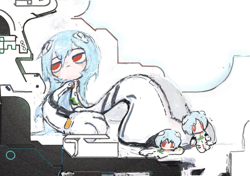 1girl, ayanami_rei, blue_hair, bodysuit, closed_mouth, expressionless, hair_between_eyes, http_oopsy