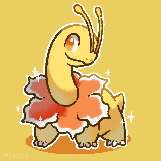 alternate_color, antennae, claws, closed_mouth, flower, full_body, long_neck, looking_at_viewer