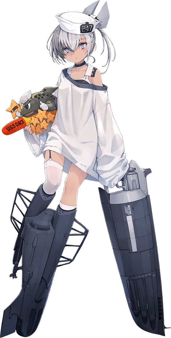 1girl, bad_link, ballet_boots, black_one-piece_swimsuit, dace_(kancolle), dixie_cup_hat, fish, full_body