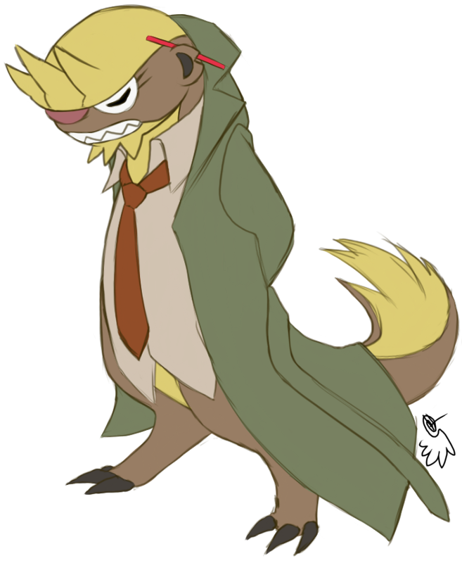 1other, ace_attorney, animal_focus, arms_behind_back, blonde_hair, bottomless, brown_necktie, brown_shirt