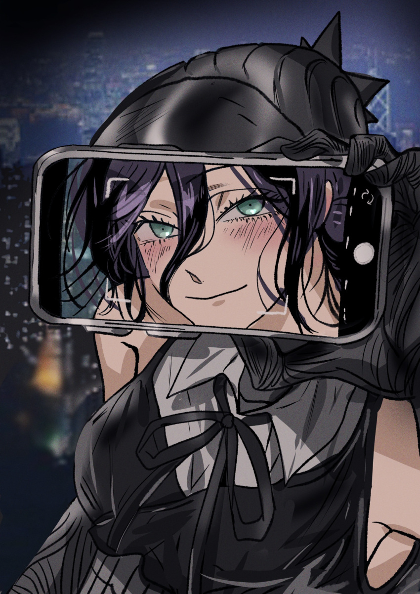 1girl, alternate_form, apron, black_apron, black_ribbon, bomb, bomb_devil_(chainsaw_man), busuttt