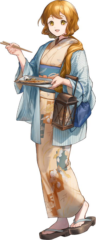 1girl, bag, blue_haori, brown_eyes, brown_hair, chopsticks, fish, fish_(food)