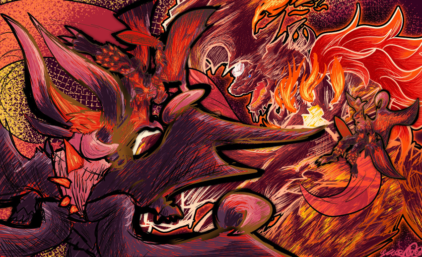 2boys, absurdres, alternate_form, aura, battle, claws, dante_(devil_may_cry), death_battle