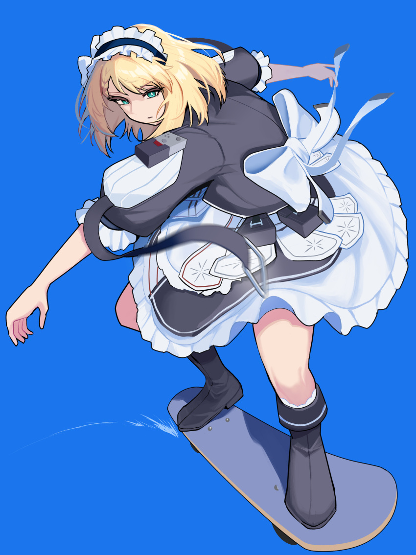 1girl, absurdres, blonde_hair, blue_background, centaureissi_(girls'_frontline_2), full_body, g36_(girls'_frontline), girls'_frontline_2:_exilium