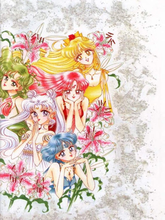 5girls, aino_minako, bishoujo_senshi_sailor_moon, blonde_hair, blue_eyes, blue_hair, bow, chin_rest