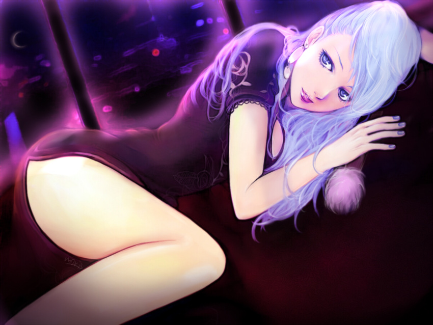 chinese_clothes, chou_shittou_caduceus, grey_eyes, highres, long_hair, mira_kimishima, moriririnn, nail_polish, on_side, silver_hair, solo, trauma_team