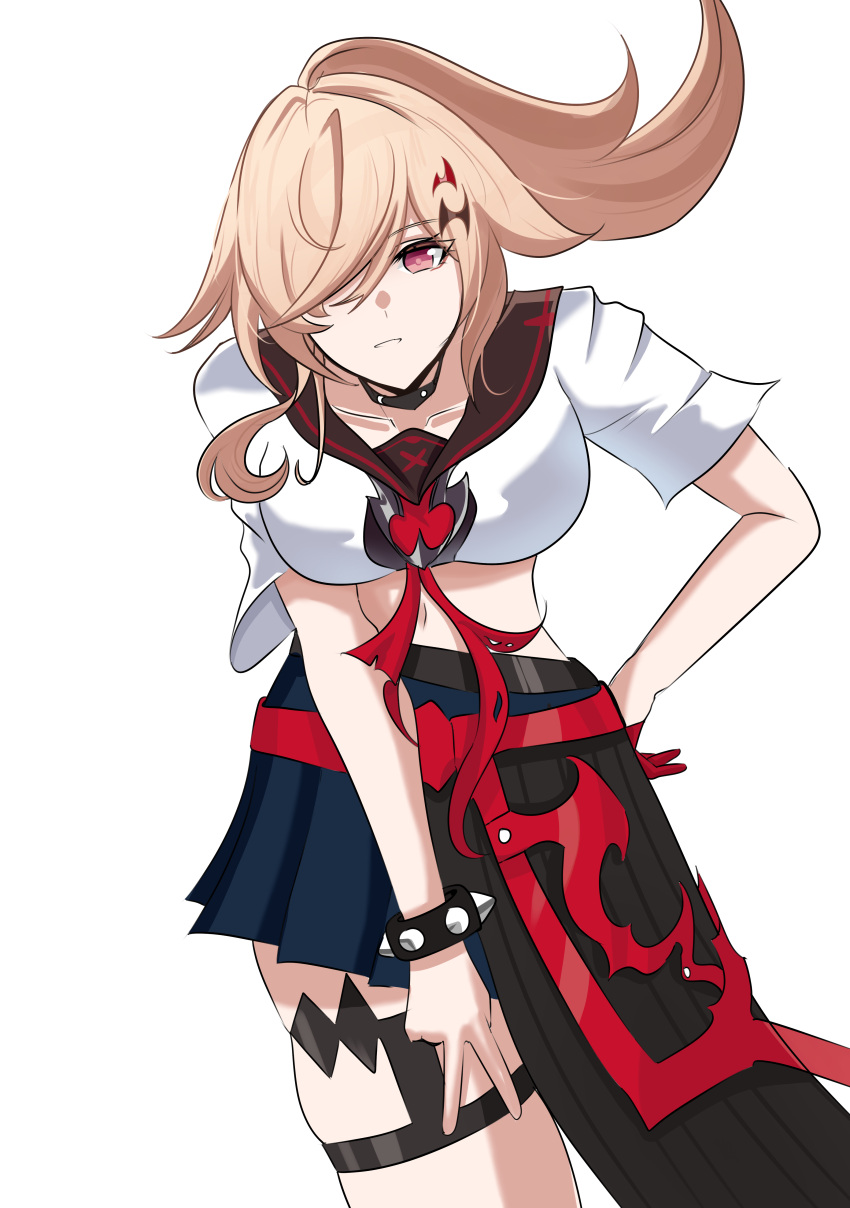 1girl, absurdres, black_choker, black_gloves, blonde_hair, breasts, chenxue_(astralop), chenxue_(honkai_impact)