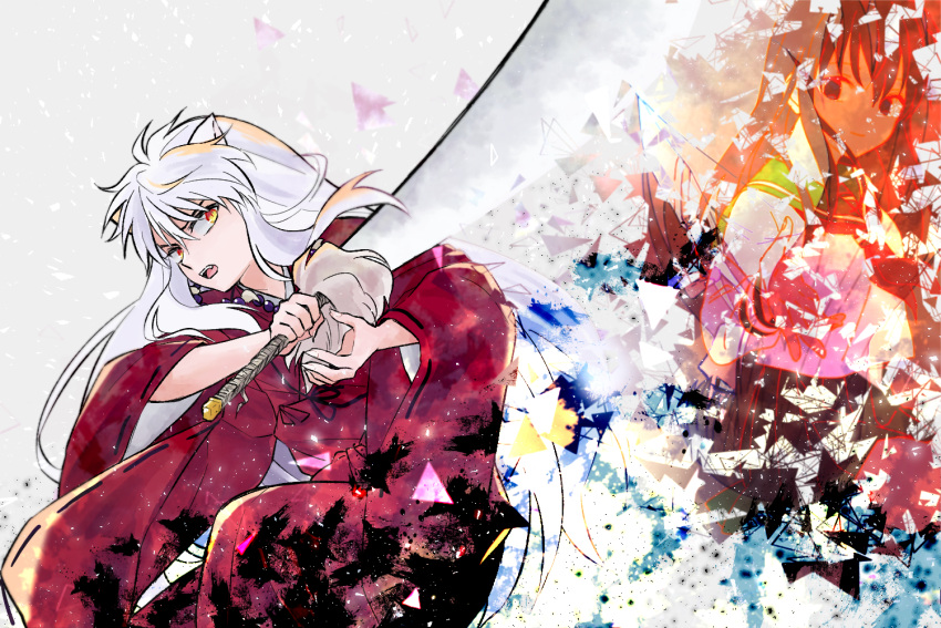 108_(toowa), 1boy, 1girl, animal_ears, bead_necklace, beads, black_hair, bow_(weapon)