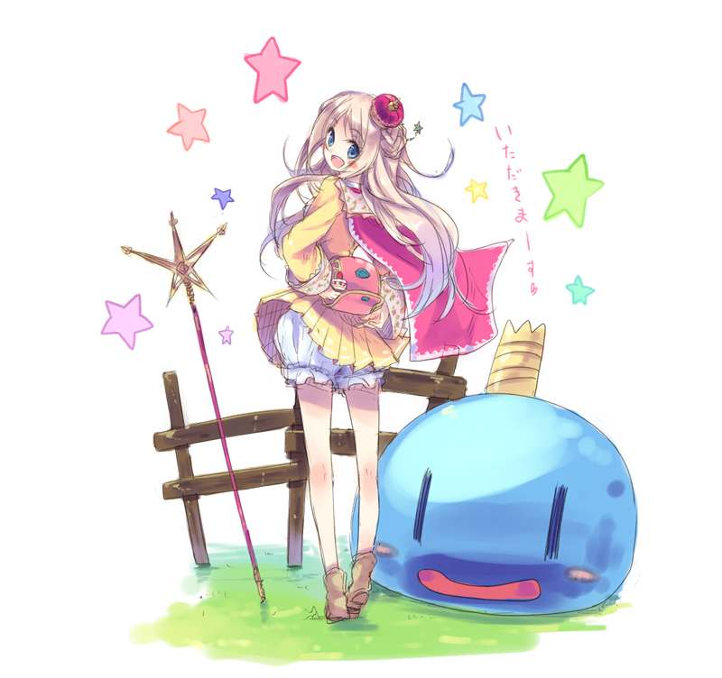 1girl, atelier_(series), atelier_meruru, bag, blond_hair, bloomers, blue_eyes, blush_stickers